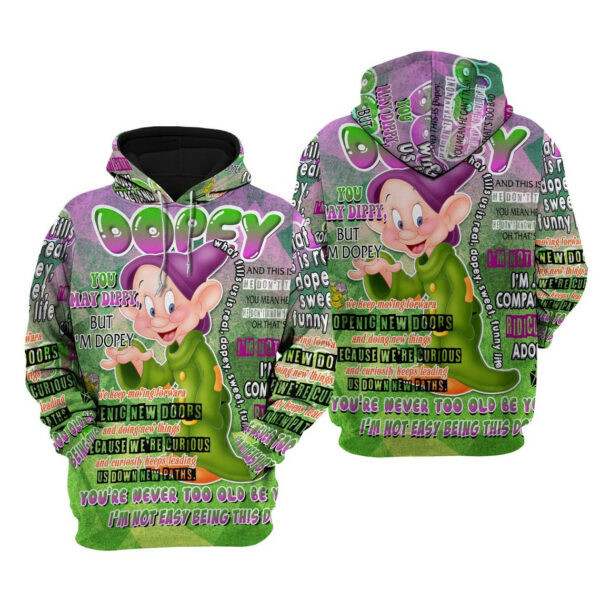 Dopey Dwarf Punk Words Pattern Cartoon Graphic Outfits Aop Hoodie, Zip Hoodie 728
