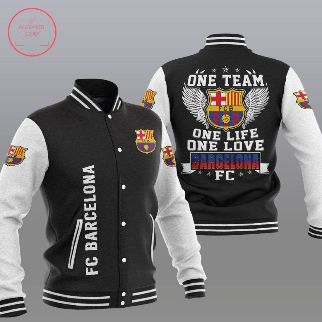 FC Barcelona Black One Team Baseball Jacket