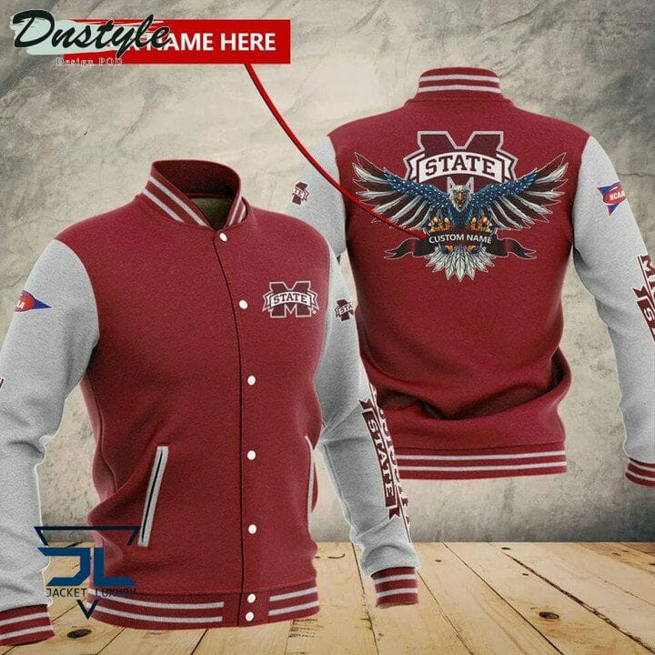 Mississippi State Bulldogs Custom Name Red Grey Baseball Jacket