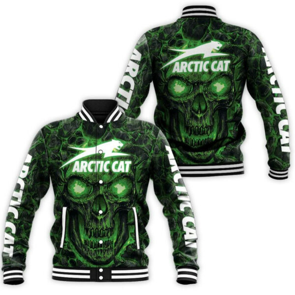Arctic Cat Green Flame Skull 3d Jersey Baseball Jacket 409