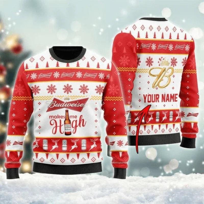 Personalized Budweiser Make Me High Ugly Christmas Sweater