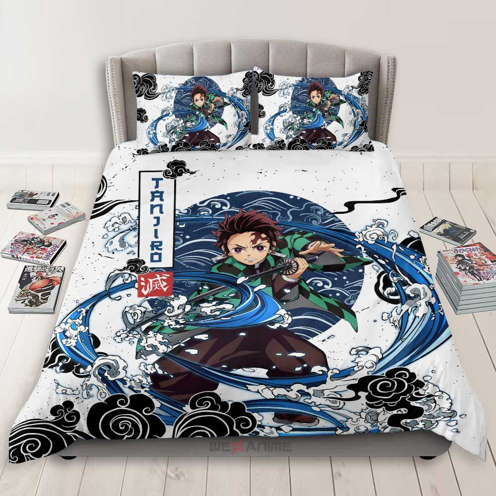 Demon Slayer Bedding Set Tanjiro Kamado Fighting Water Breathing Duvet Covers Blue