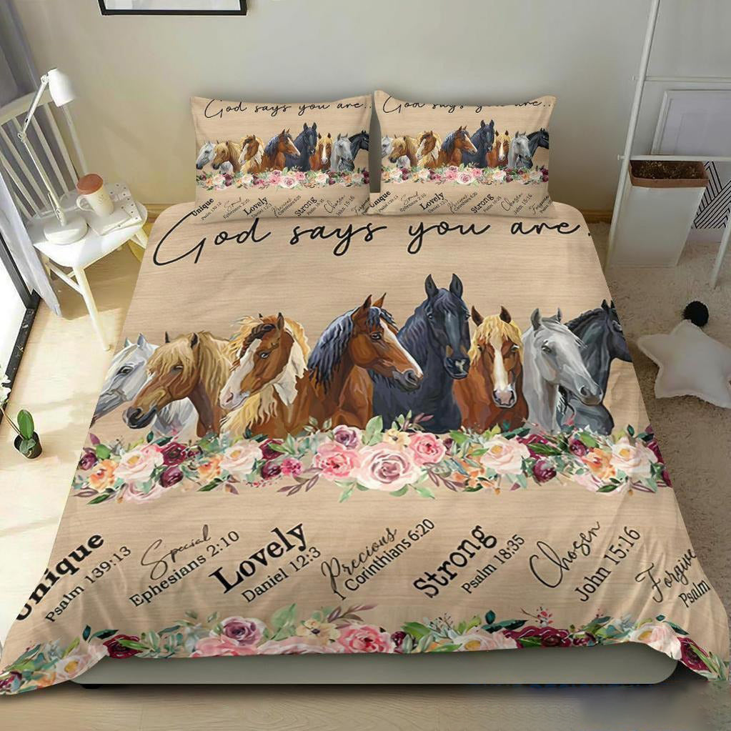 Horse Bedding Set God Says You Are Unique Lovely Strong Chosen Duvet Covers