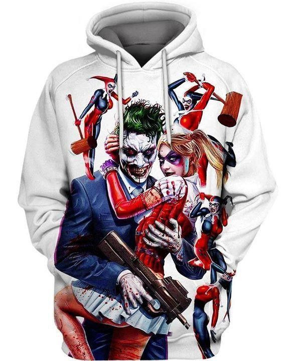 Joker Hug Harley Quinn Villain Characters 3D All Over Print Hoodie & Zip Hoodie