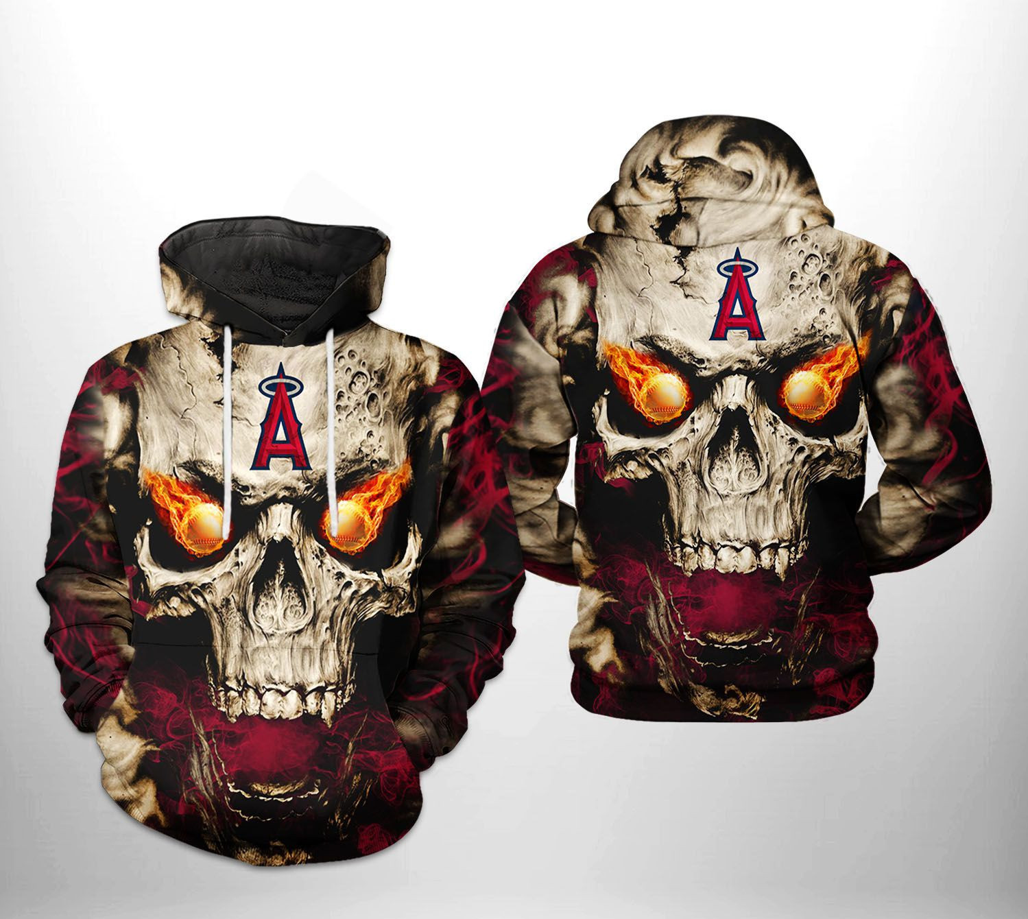 Los Angeles Angels MLB Skull 3D All Over Print Hoodie & Zip Hoodie