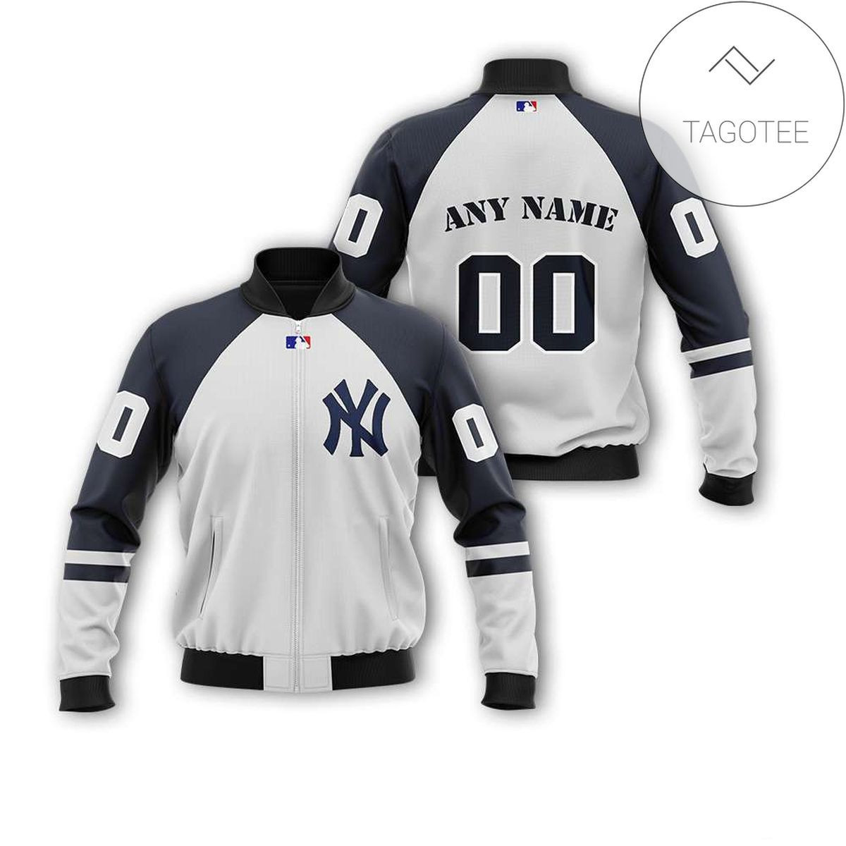 New York Yankees Custom Name Number White Navy Bomber Jacket
