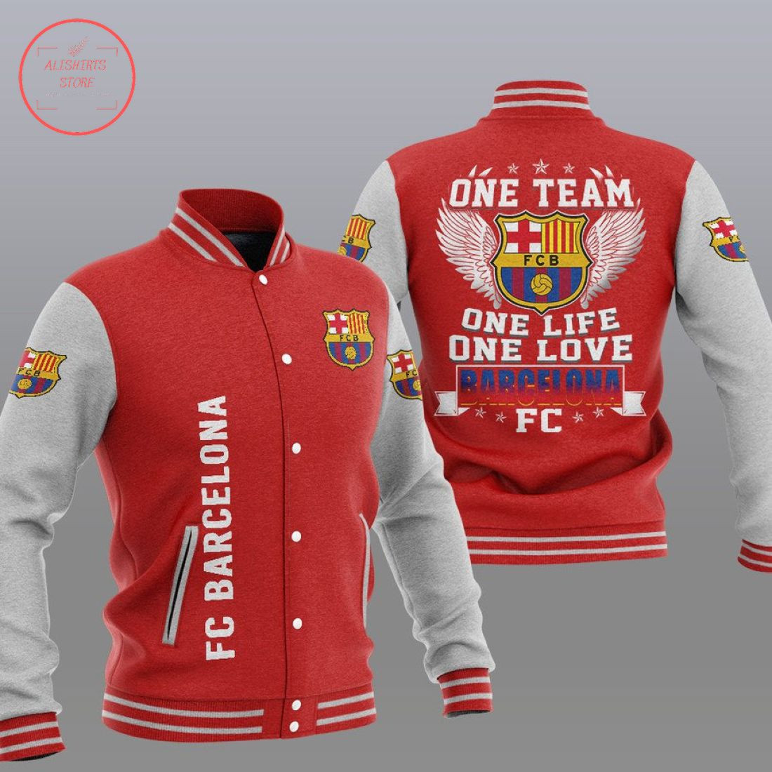 FC Barcelona Red Grey One Team Baseball Jacket