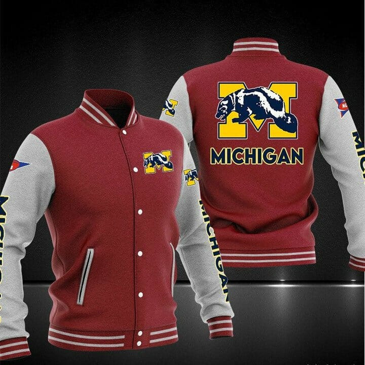 Michigan Wolverines Red Grey Baseball Jacket