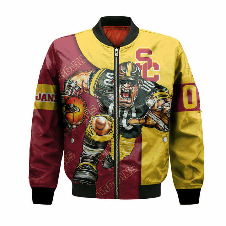USC Trojans Custom Number Cardinal Gold Mascot Bomber Jacket