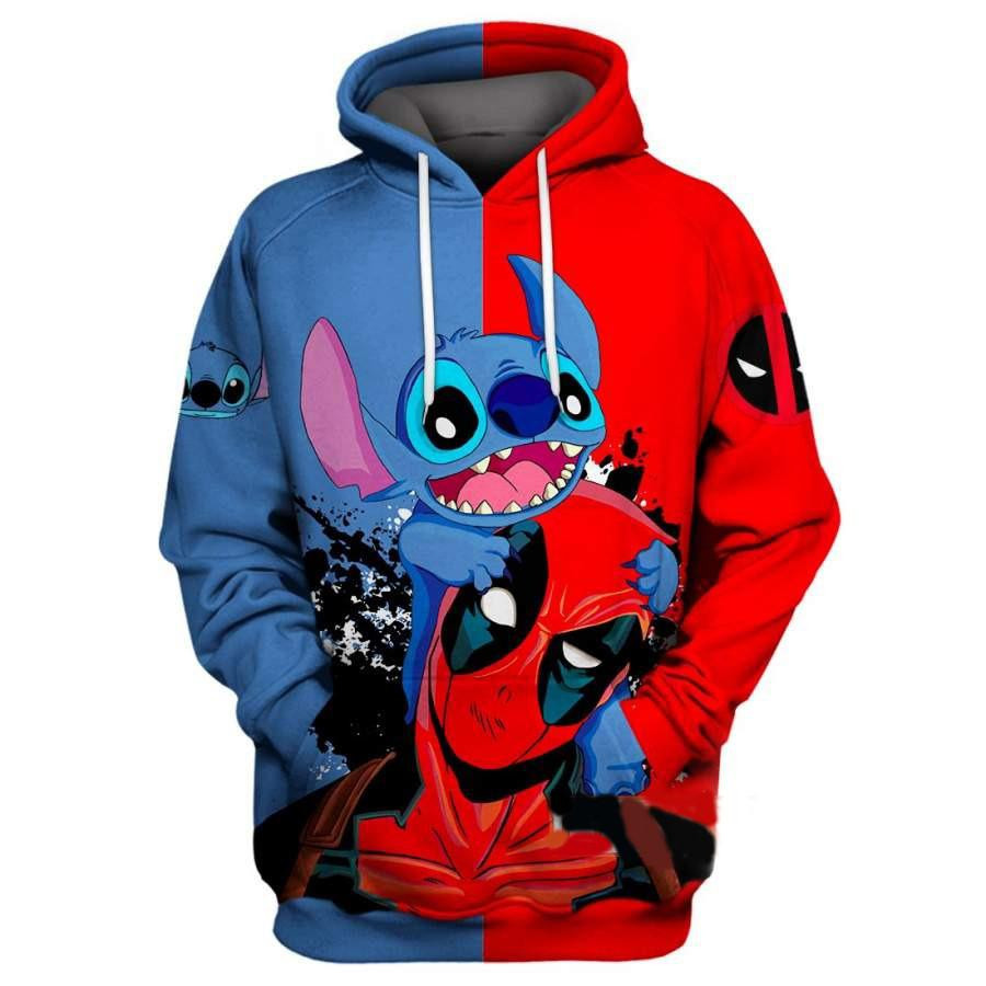 Stitch Fan Gift, Deadpool Marvel Comics, Funny Stitch And Deadpool All Over Print Hoodie