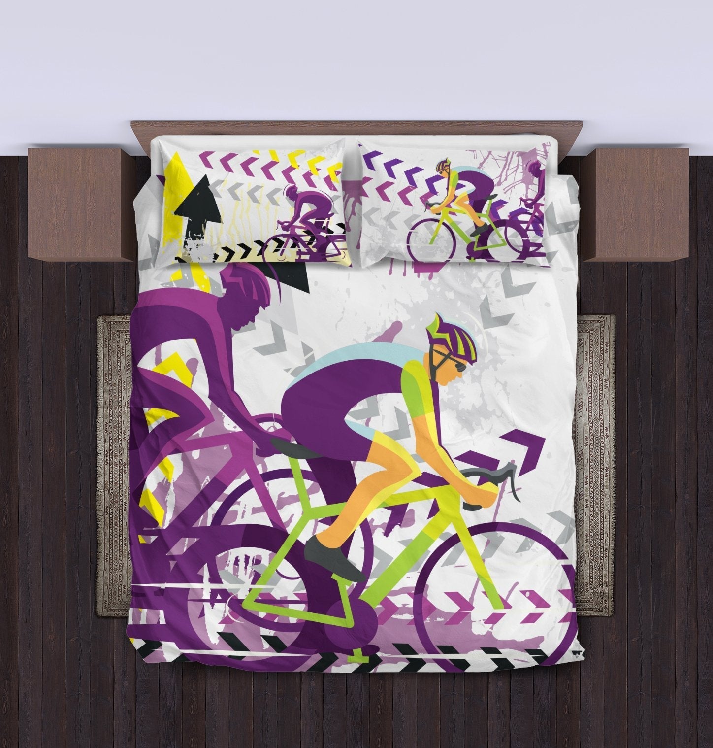 Bicycle Bedding Set Roan Bike Cycling Pattern Duvet Covers White