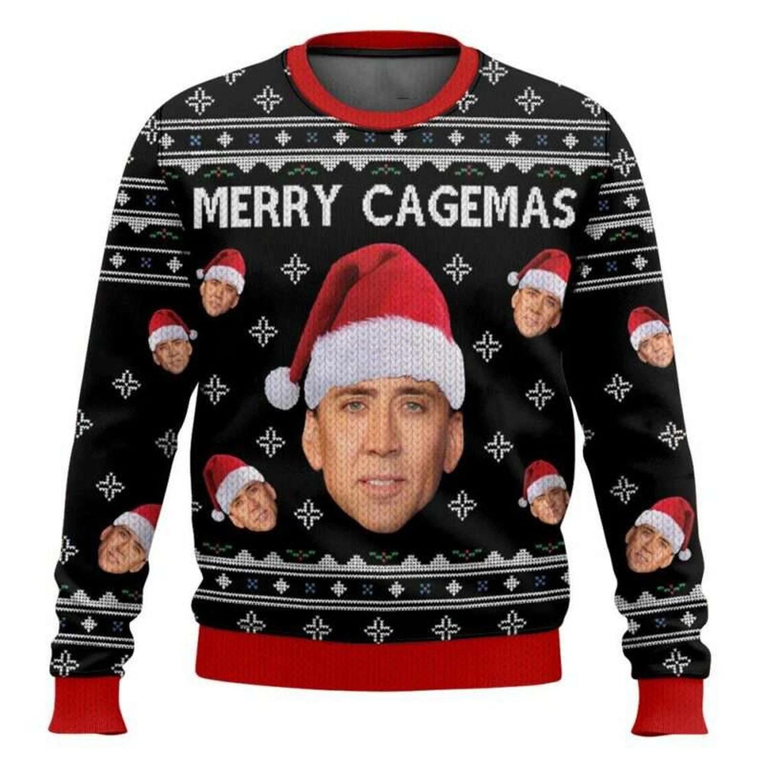Merry Cagemas Nicolas Cage Ugly Christmas Sweater