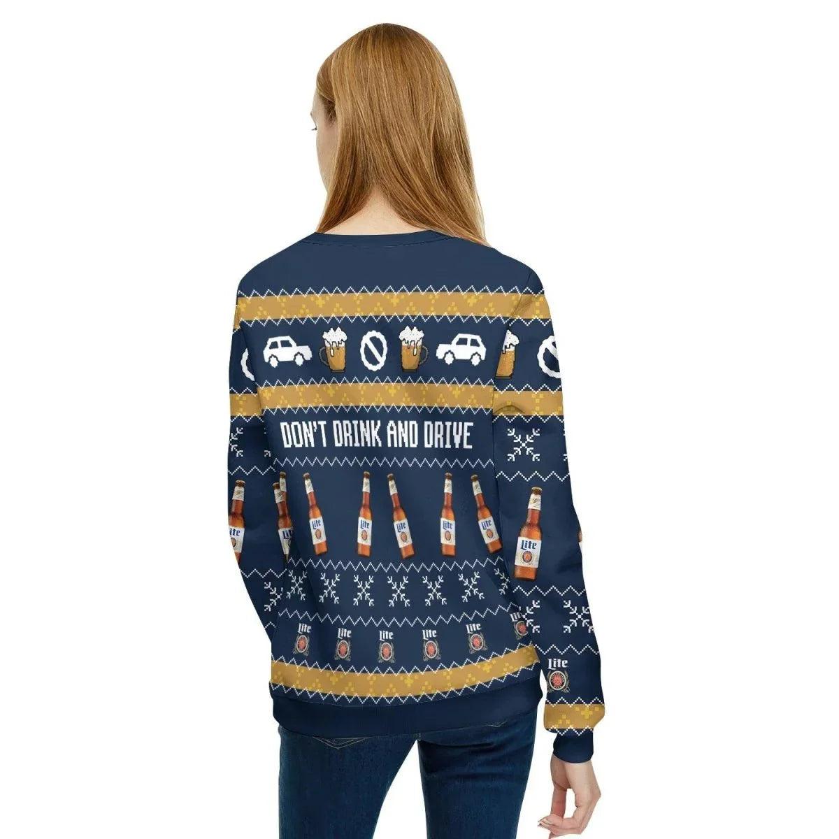 Miller Lite Don't Drink And Drive Ugly Christmas Sweater
