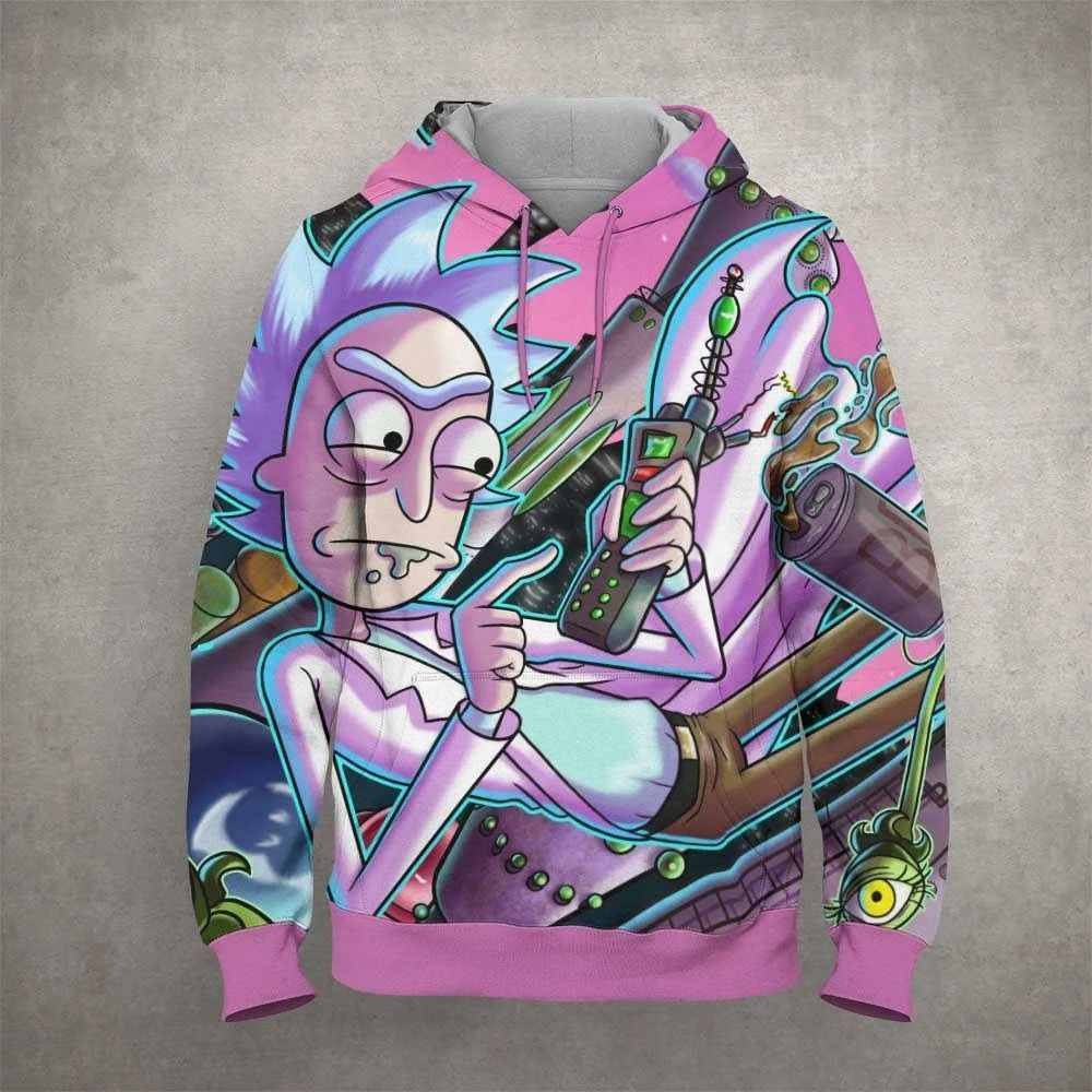 With Phone Cartoon Rick And Morty Over Print 3d Hoodie Zip Hoodie 864