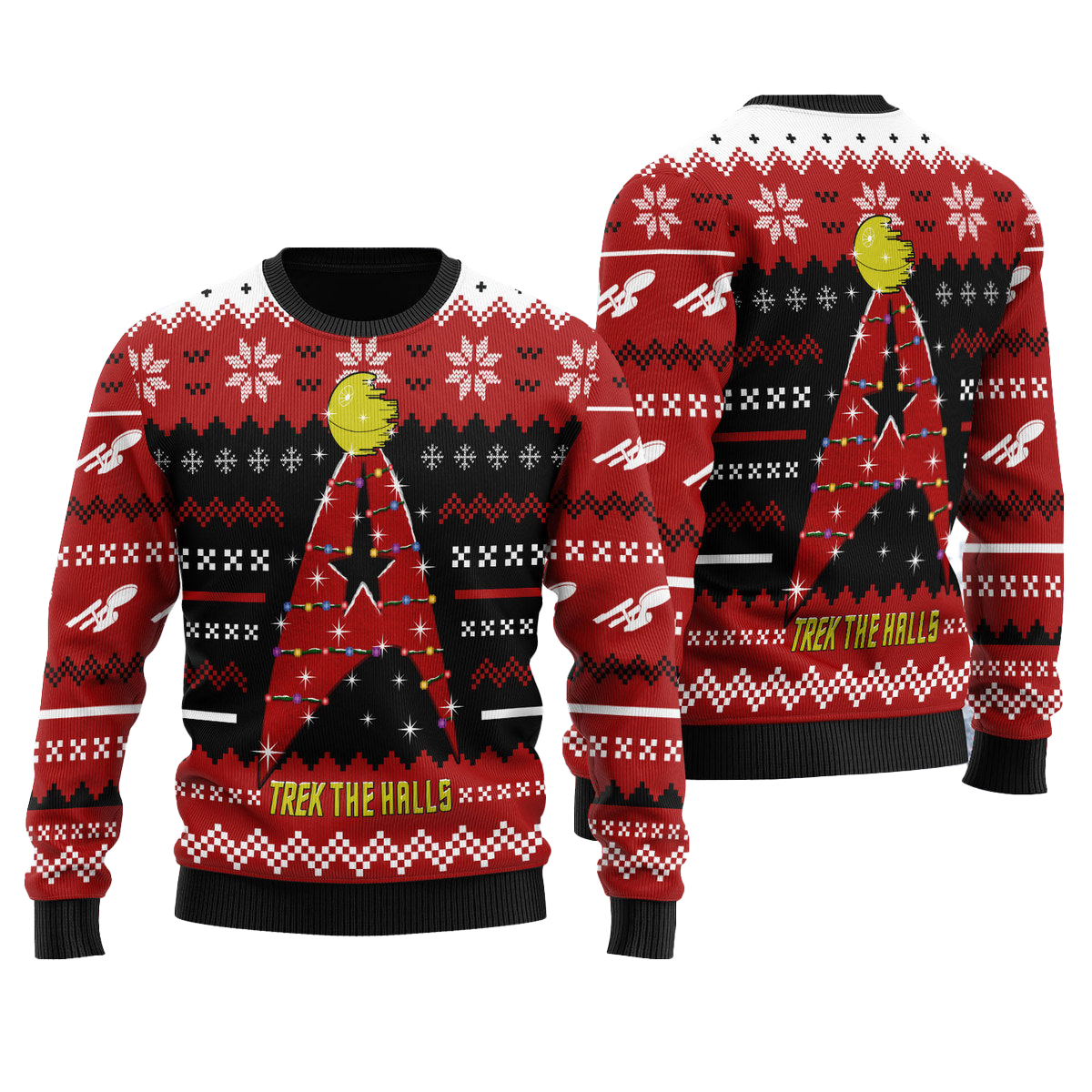 Ugly Christmas Sweater Star Trek The Halls Red