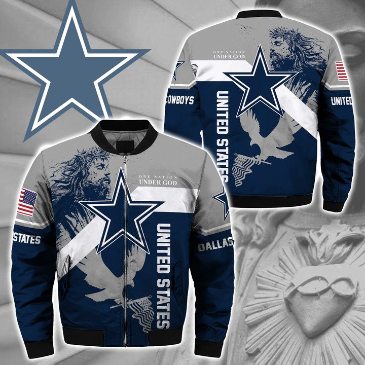 Cowboys Custom Name One Nation Under God Bomber Jacket V4