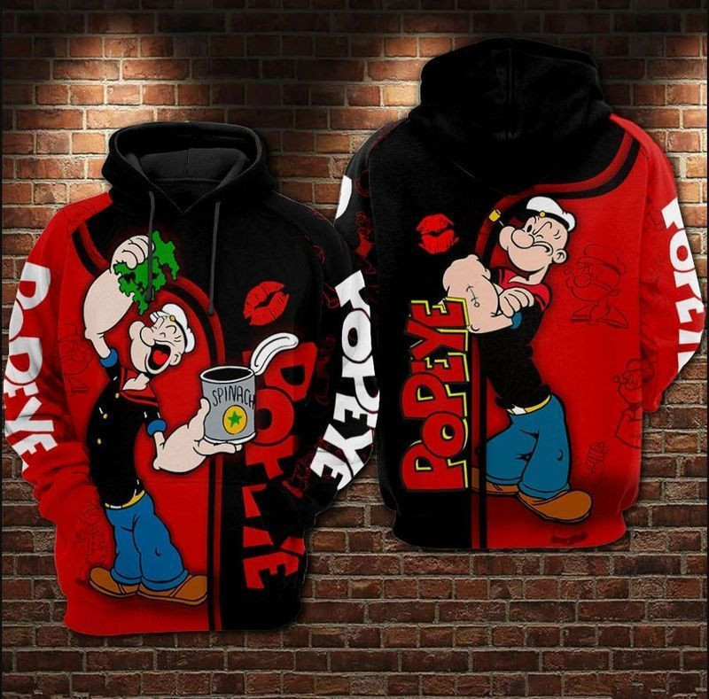 Popeye Eat Spinach Over Print 3d Hoodie Zip Hoodie