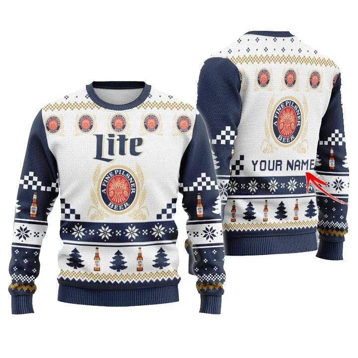 Personalized Miller Lite Christmas Star Ugly Christmas Sweater