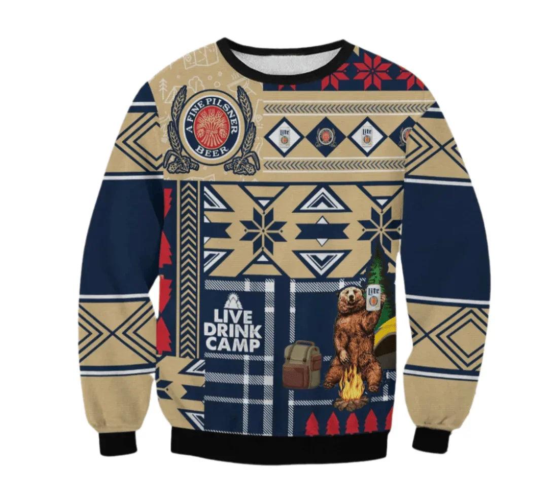 Miller Lite Live Drink Camp Ugly Christmas Sweater