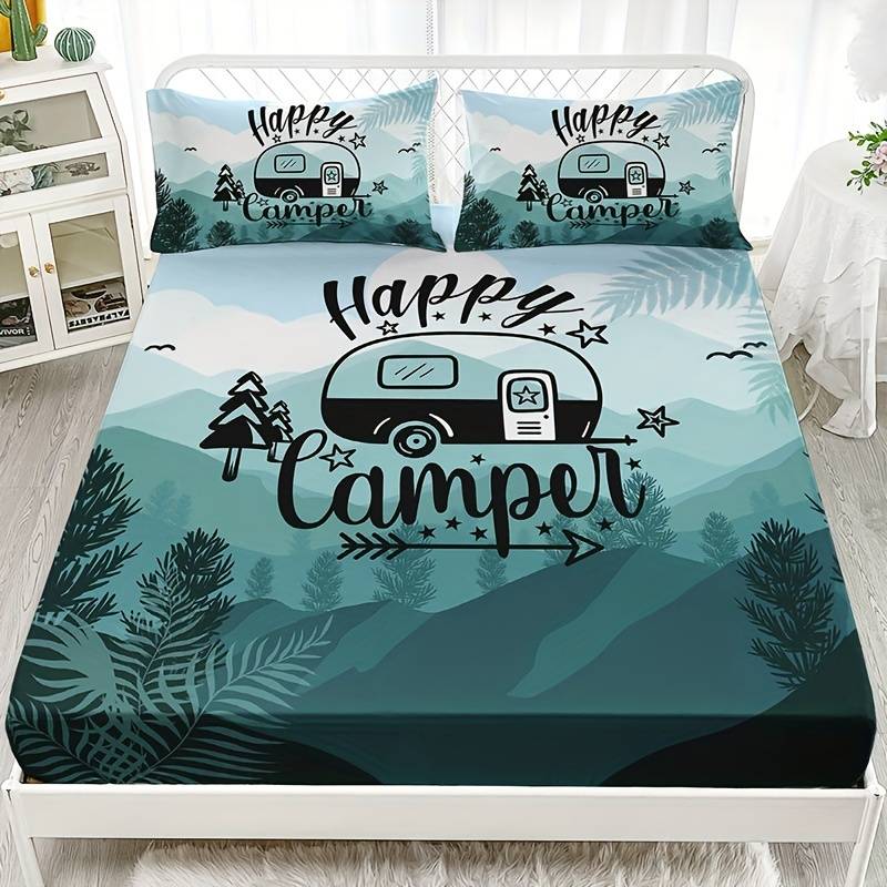 Camping Bedding Set Happy Camper Forest Graphic Duvet Covers
