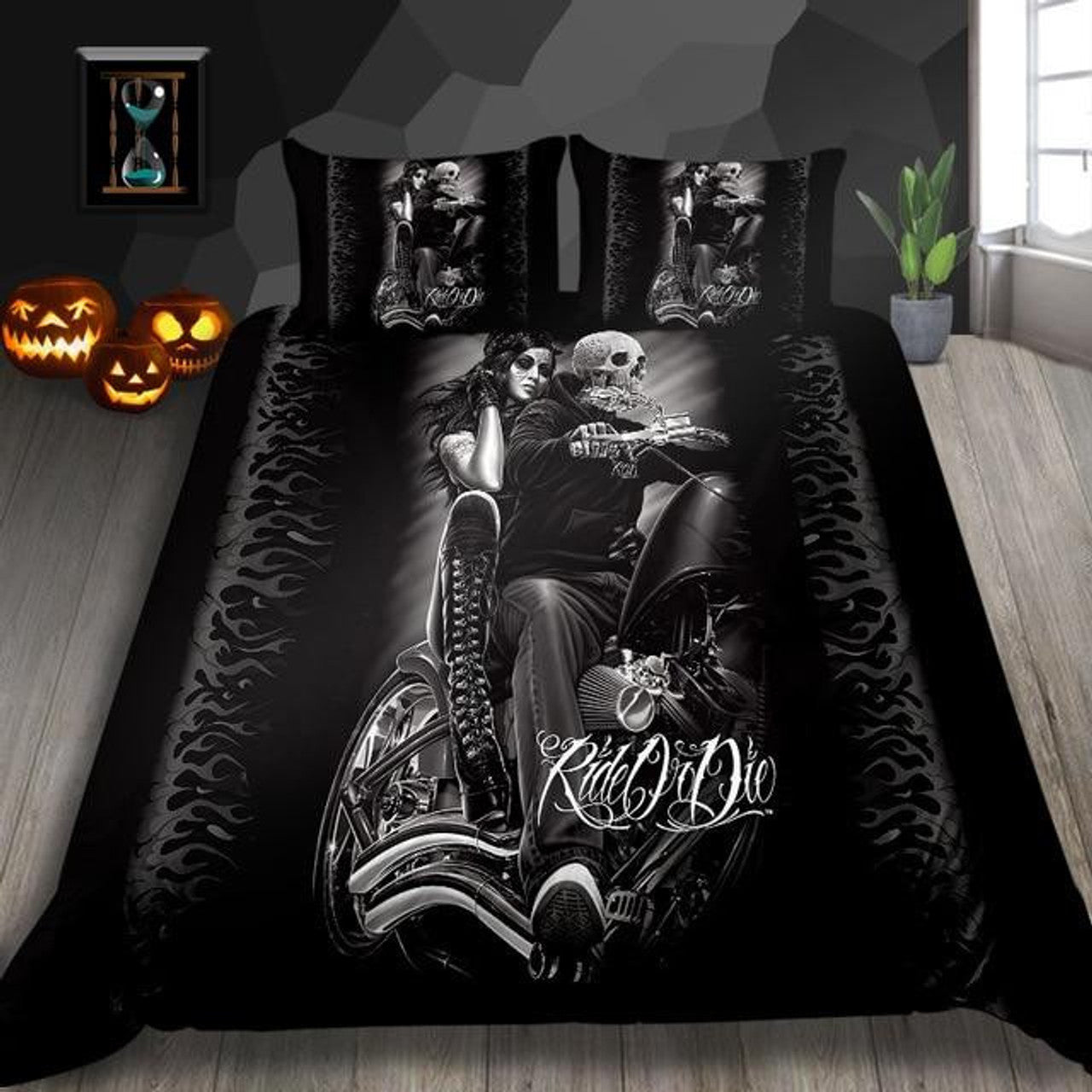 Motorcycle Bedding Set Skull Ride Or Die Motorbike Duvet Covers
