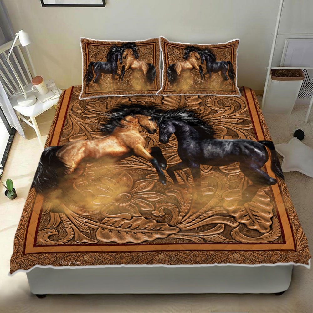 Horse Bedding Set Couple Horse Wood Carving Duvet Covers