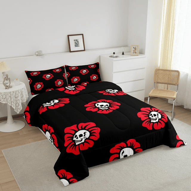 Skull Bedding Set Blooming Floral Skull Pattern Duvet Covers