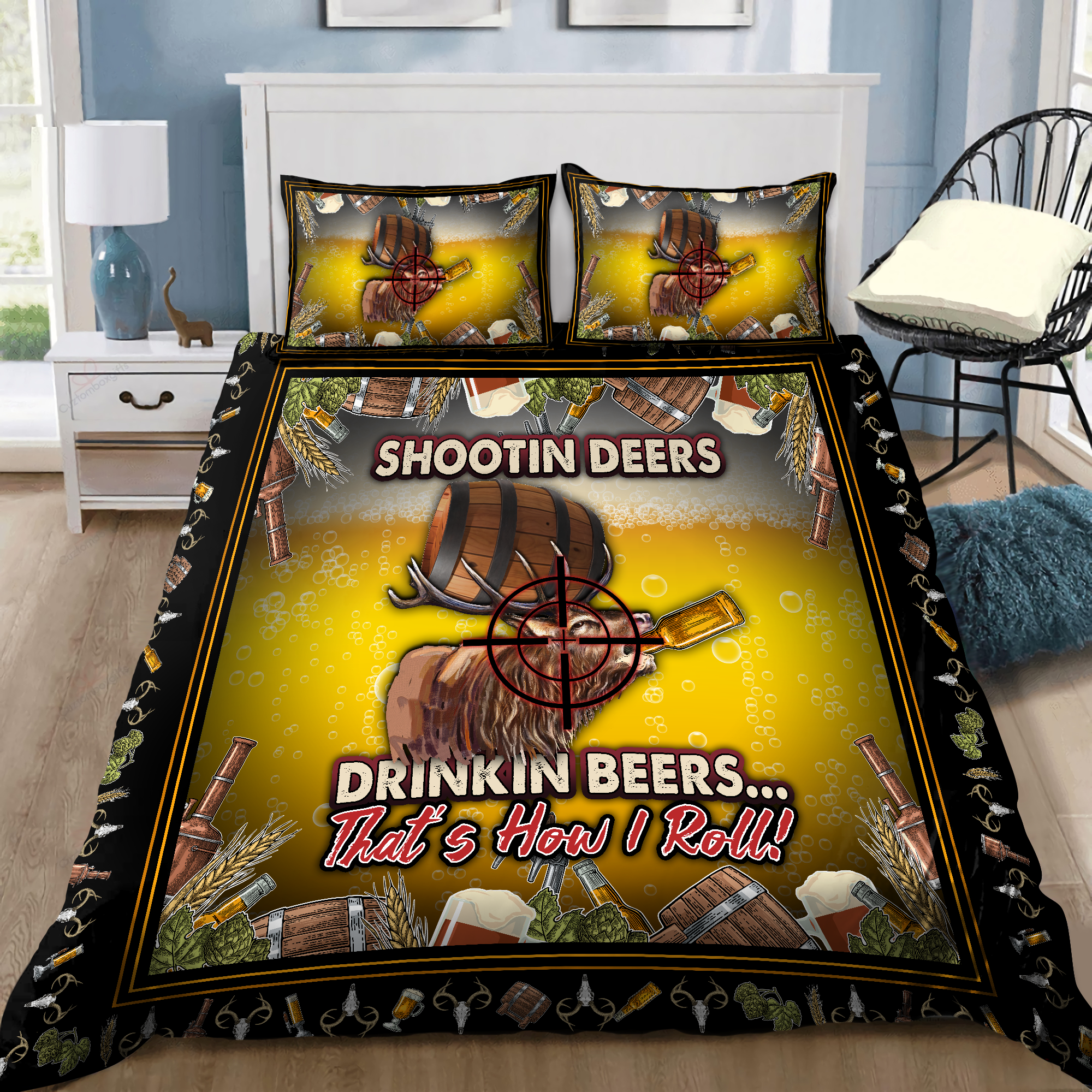 Beer Bedding Set Hunting Deer Drinking Beer Duvet Covers