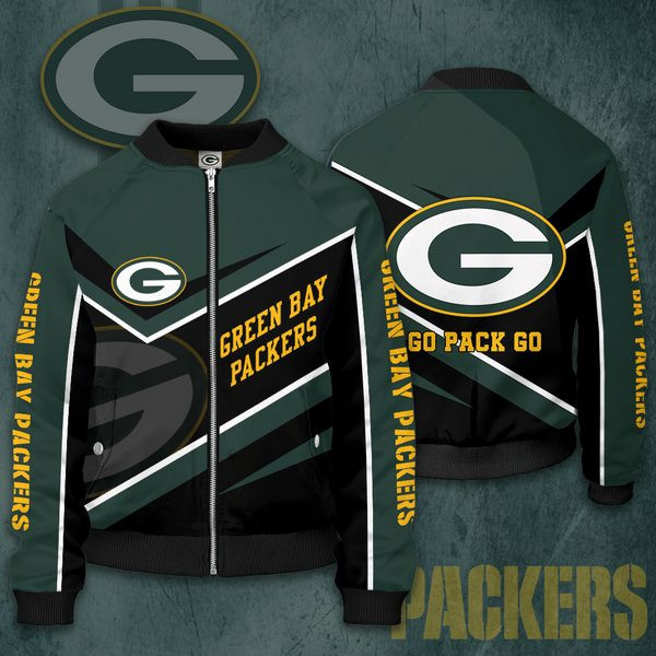 Green Bay Packers Green Black Go Pack Go Bomber Jacket