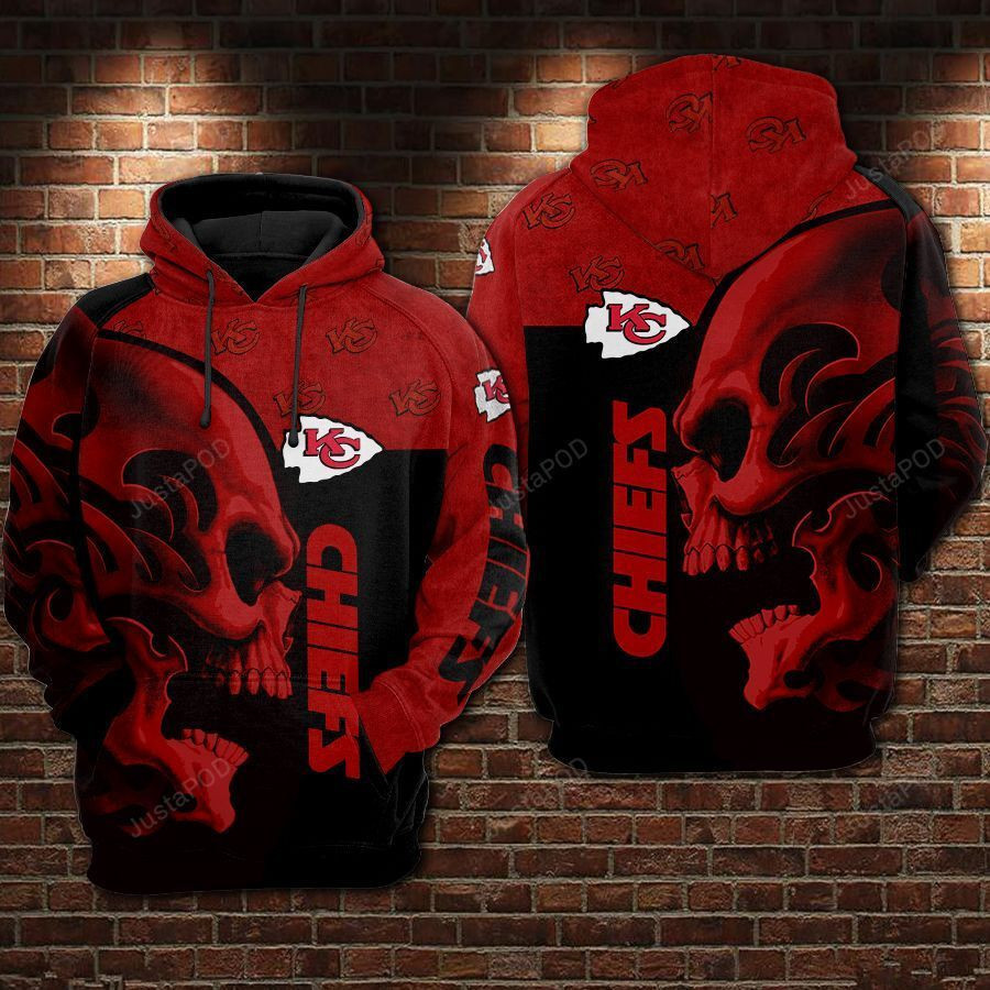 Kansas City Chiefs Football Skull Black Red 3D All Over Print Hoodie & Zip Hoodie