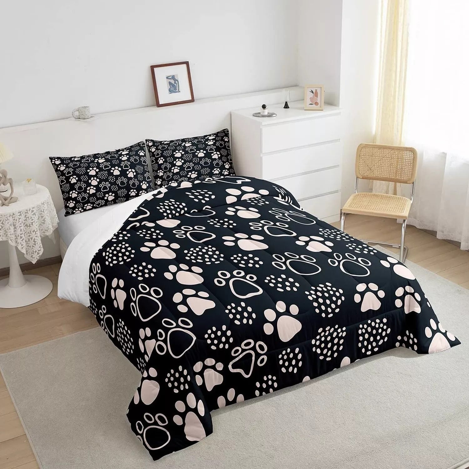 Dog Bedding Set Dog Paw Prints And Dot Pattern Duvet Covers
