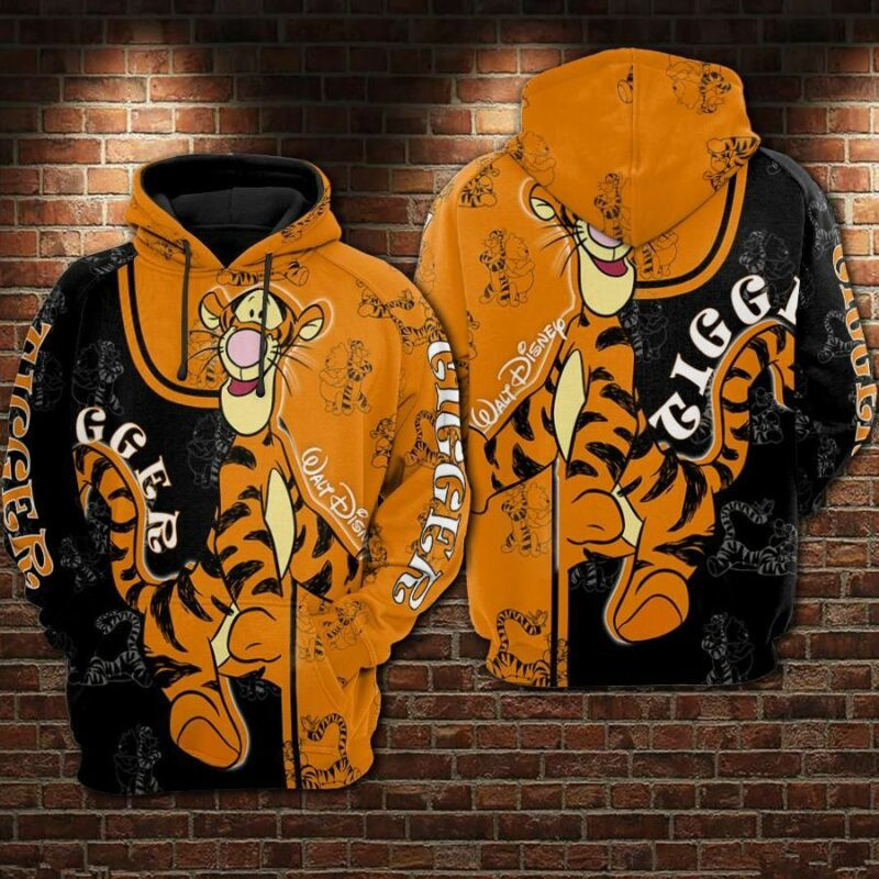 Tigger Cartoon Winnie The Pooh Walt Over Print 3d Hoodie Zip Hoodie