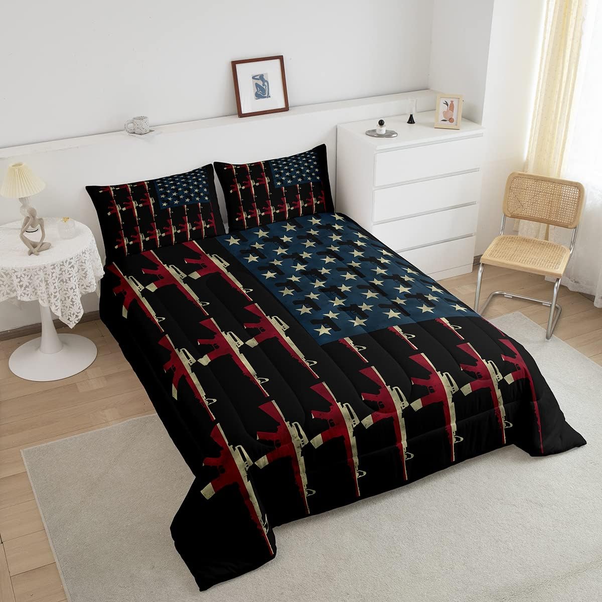 Veteran Bedding Set American Flag Military Weapon Pattern Duvet Covers
