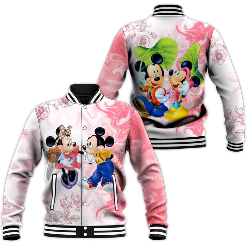 Mickey And Minnie Under Rain Baseball Jacket