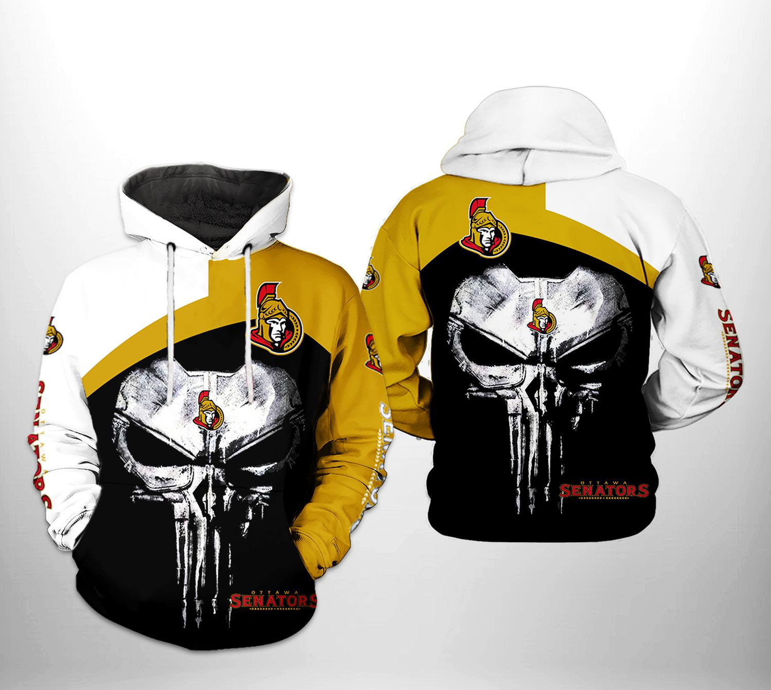Ottawa Senators Skull Punisher 3D All Over Print Hoodie & Zip Hoodie