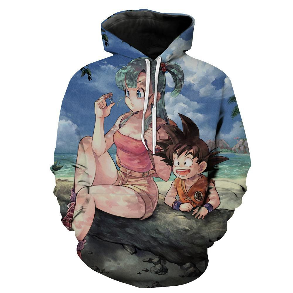 Dragon Ball Z Kid Goku And Bulma Blue 3D All Over Print Hoodie & Zip Hoodie
