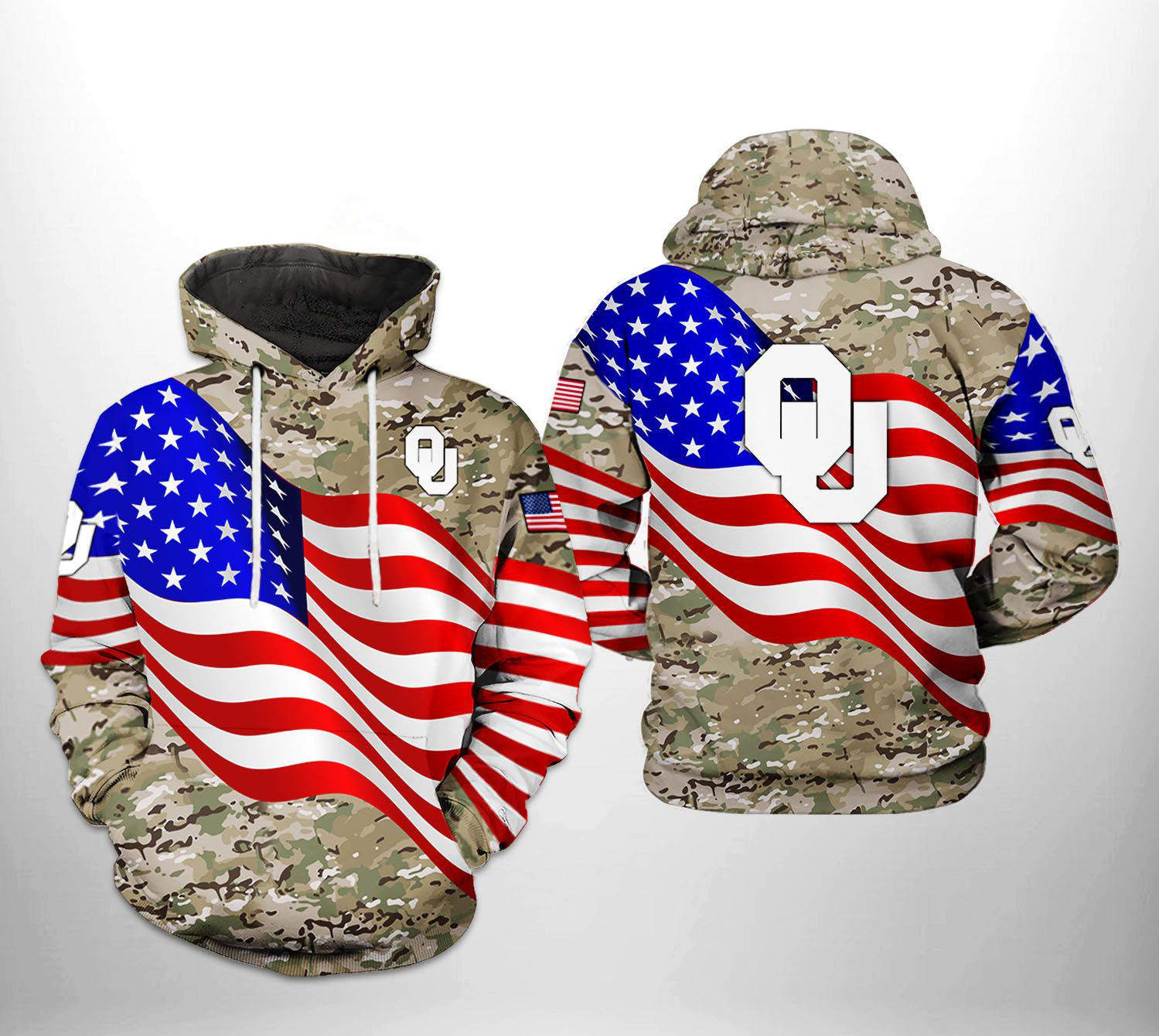 Oklahoma Sooners US Flag Camo Veteran 3D All Over Print Hoodie & Zip Hoodie