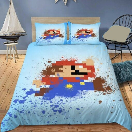 Mario Bedding Set Old Style 8-Bit Mario Graphic Duvet Covers