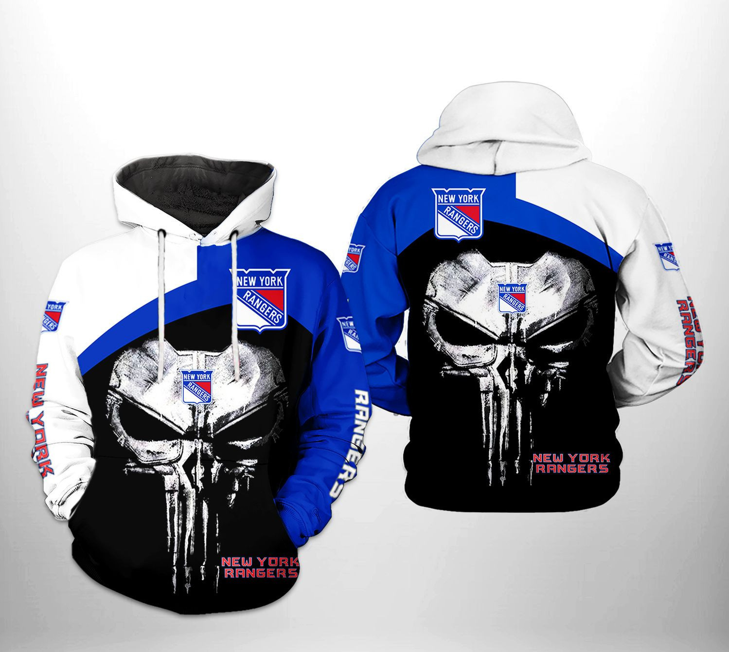 New York Rangers Skull Punisher 3D All Over Print Hoodie & Zip Hoodie