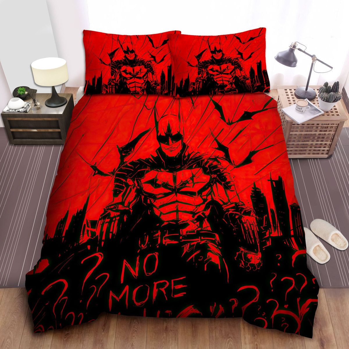 Batman Bedding Set DC Batman No More Question Mark Pattern Duvet Covers Red