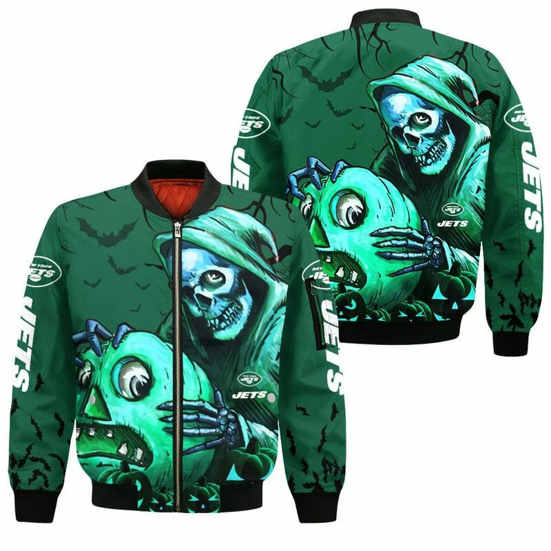 New York Jets Green Skull Halloween Bomber Jacket