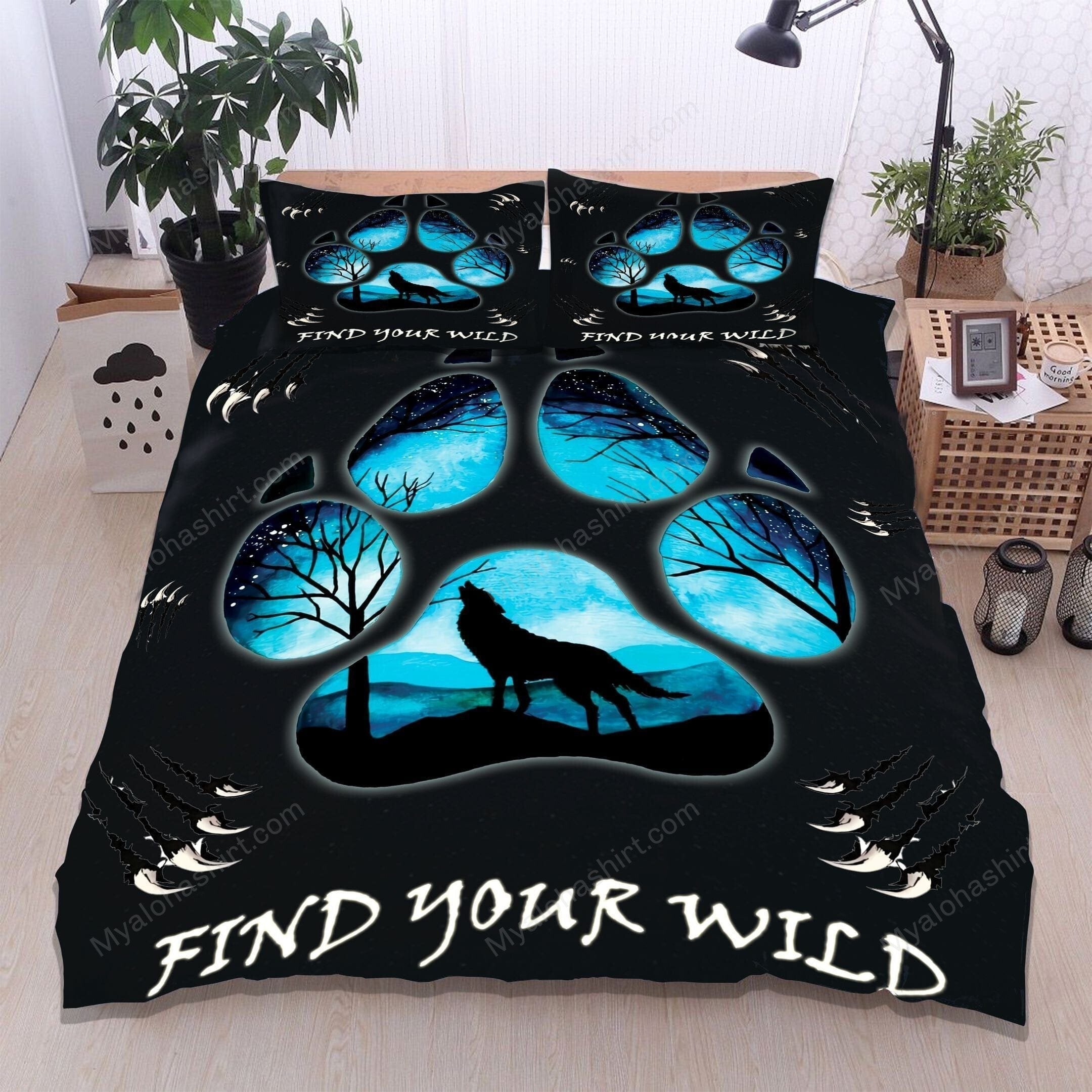 Wolf Bedding Set Paws Find Your Wild Wolf Duvet Covers Blue