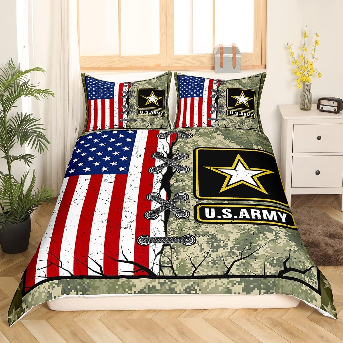 Veteran Bedding Set US Army American Flag Camoflage Pattern Duvet Covers