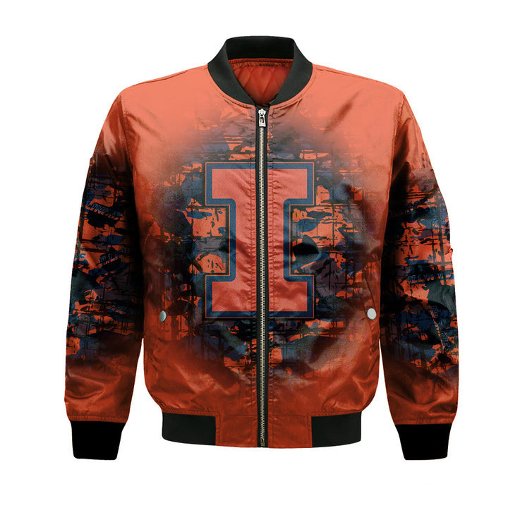 Illinois Fighting Illini Custom Text Number Orange Blue Bomber Jacket