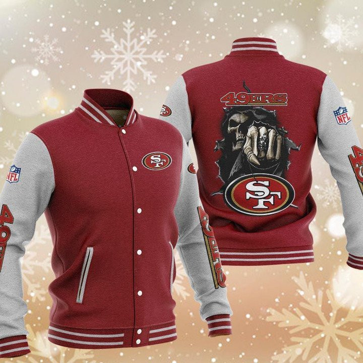 San Francisco 49ers Skull Boxing Red Grey Baseball Jacket