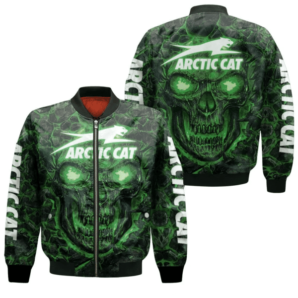 Arctic Cat Green Flame Skull 3d Jersey Bomber Jacket 240