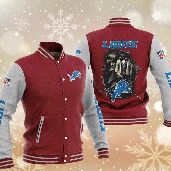Detroit Lions Red Skull Baseball Jacket