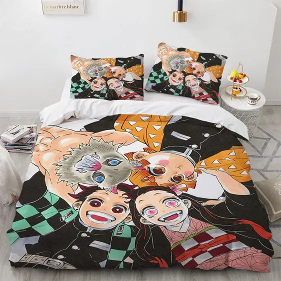 Demon Slayer Bedding Set Demon Slayer Characters Caricature Art Duvet Covers