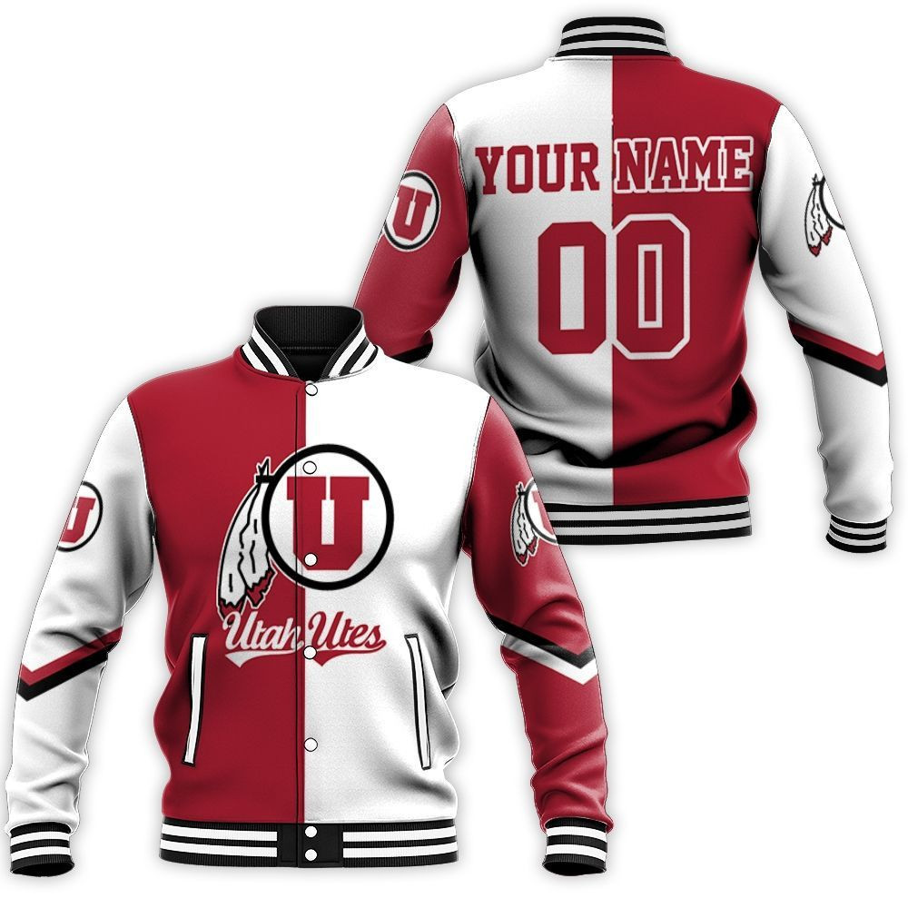 Utah Utes Custom Name Number Red White Baseball Jacket