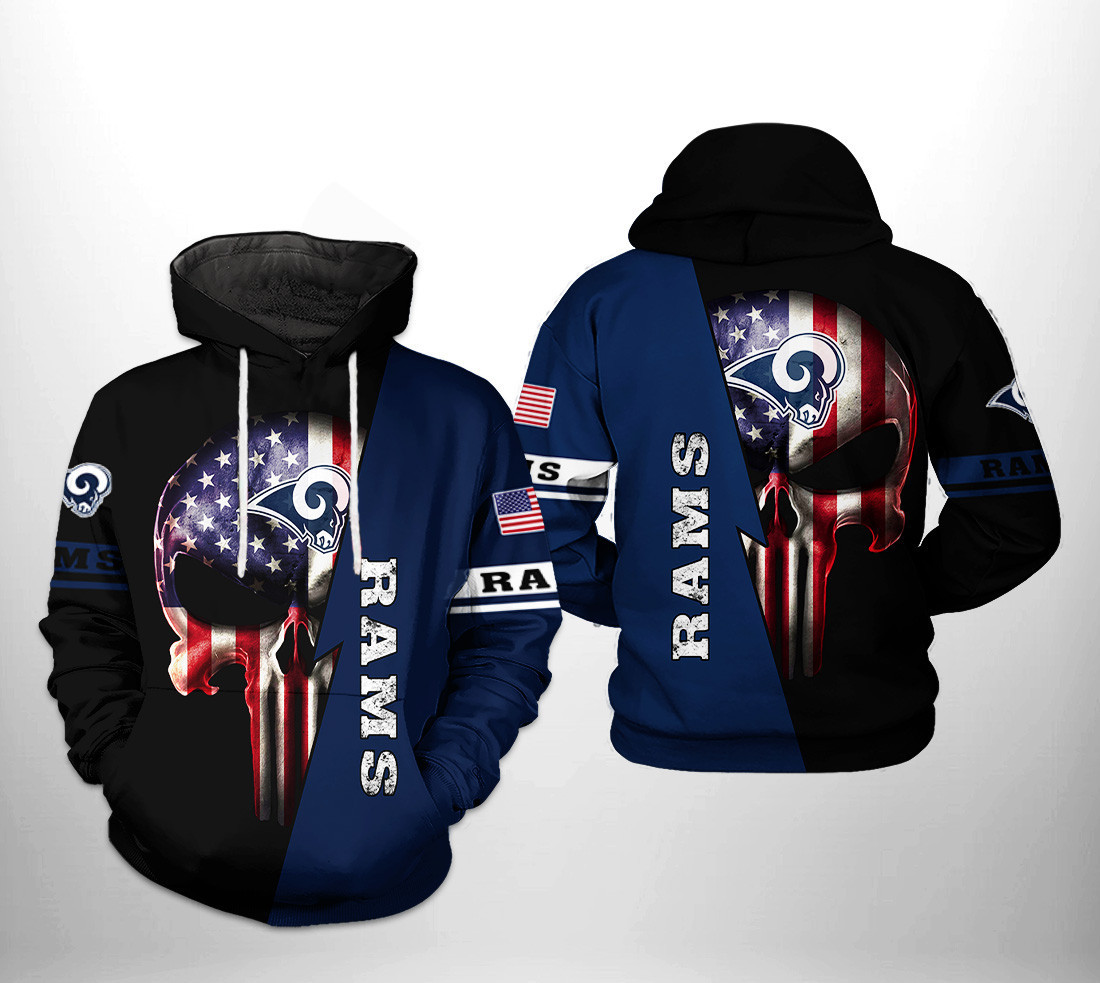 Los Angeles Rams US Flag Skull Team 3D All Over Print Hoodie & Zip Hoodie